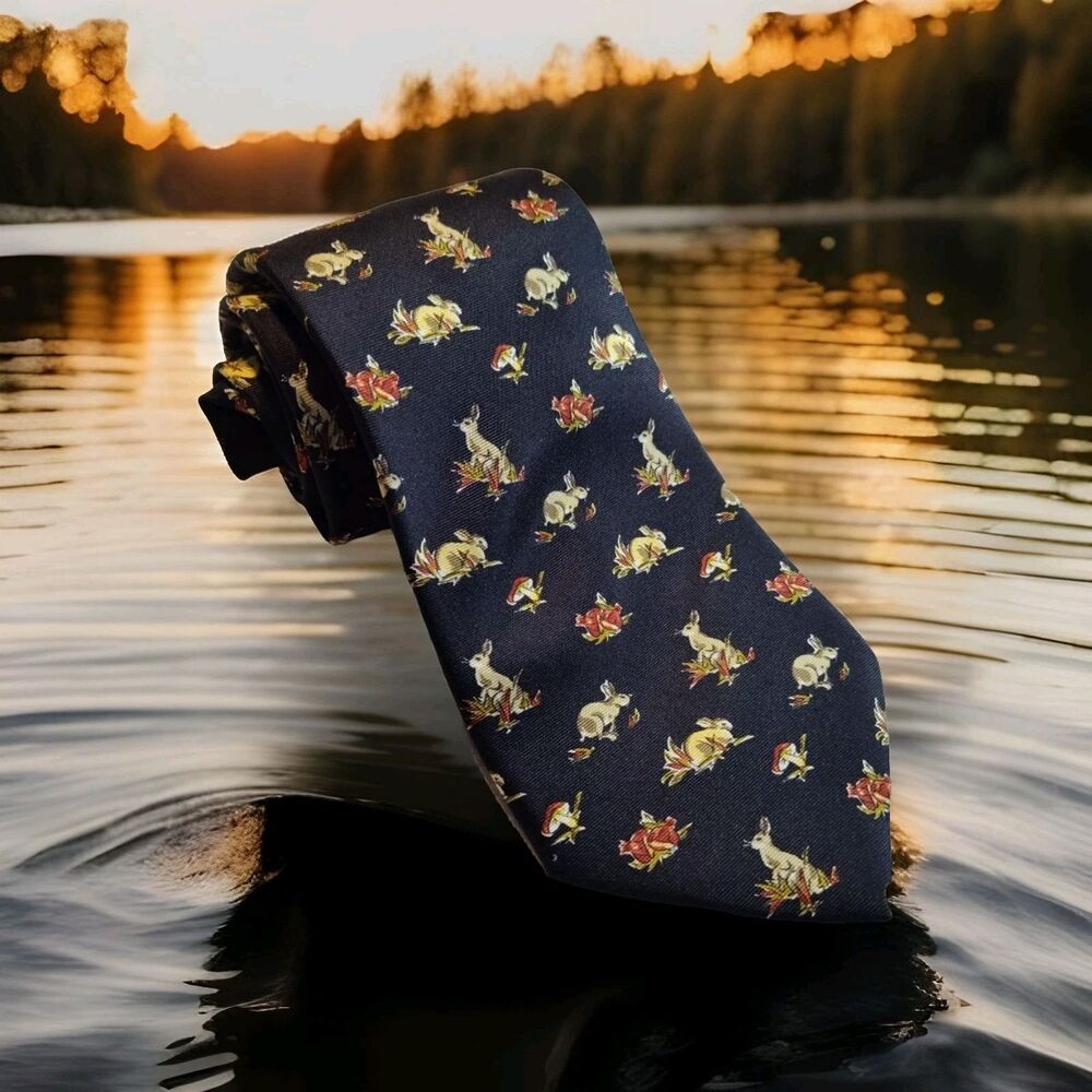 Burberrys Men's Silk Necktie Rabbits 56x4" Tie Multicolor 1304